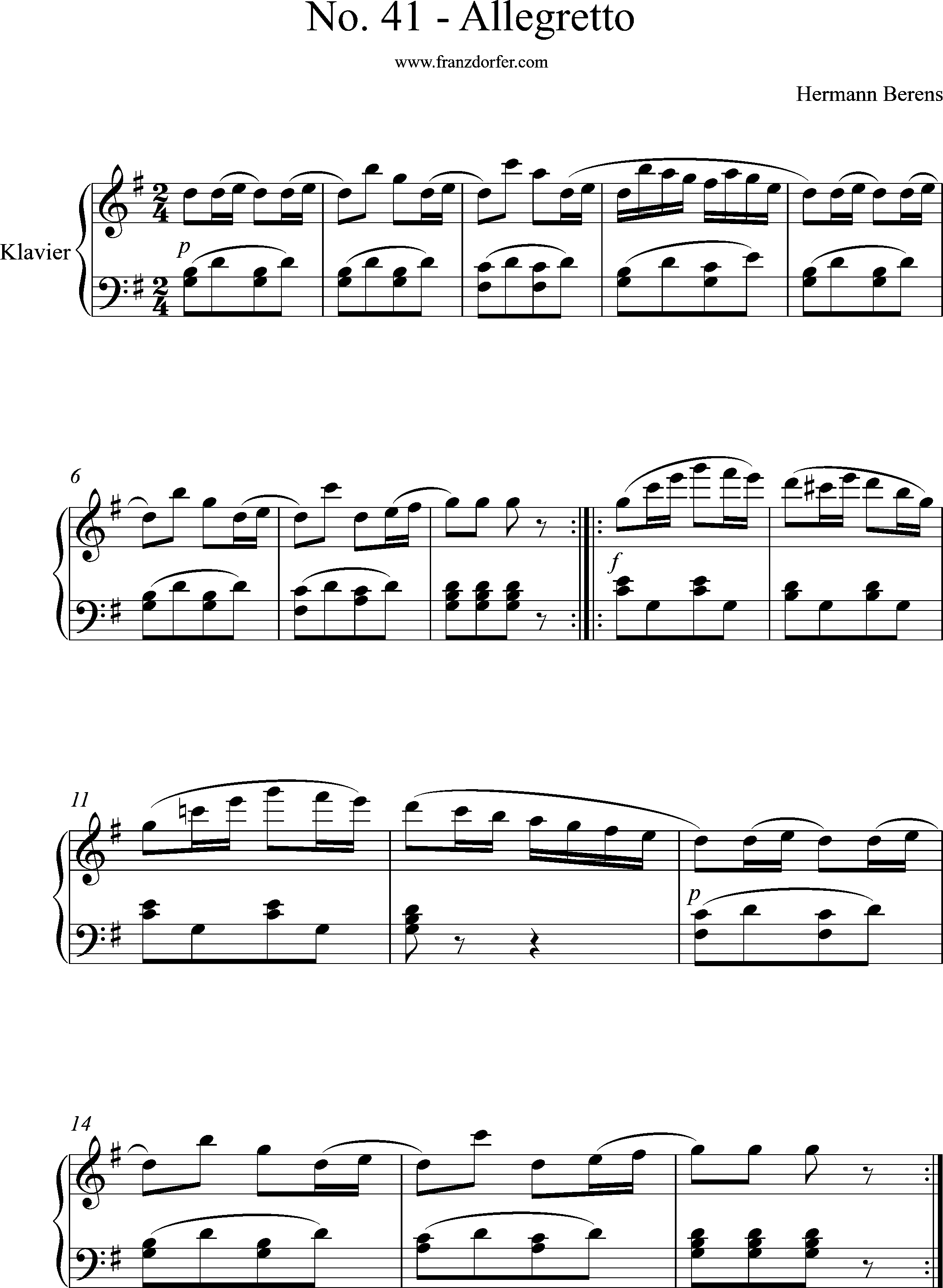 Klaviernoten, Berens, No41, Allegretto